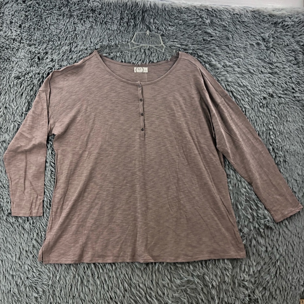 Maurices Henley Shirt Womens 1X Plum Heathered Lightweight Long Sleeve Shirt NWT